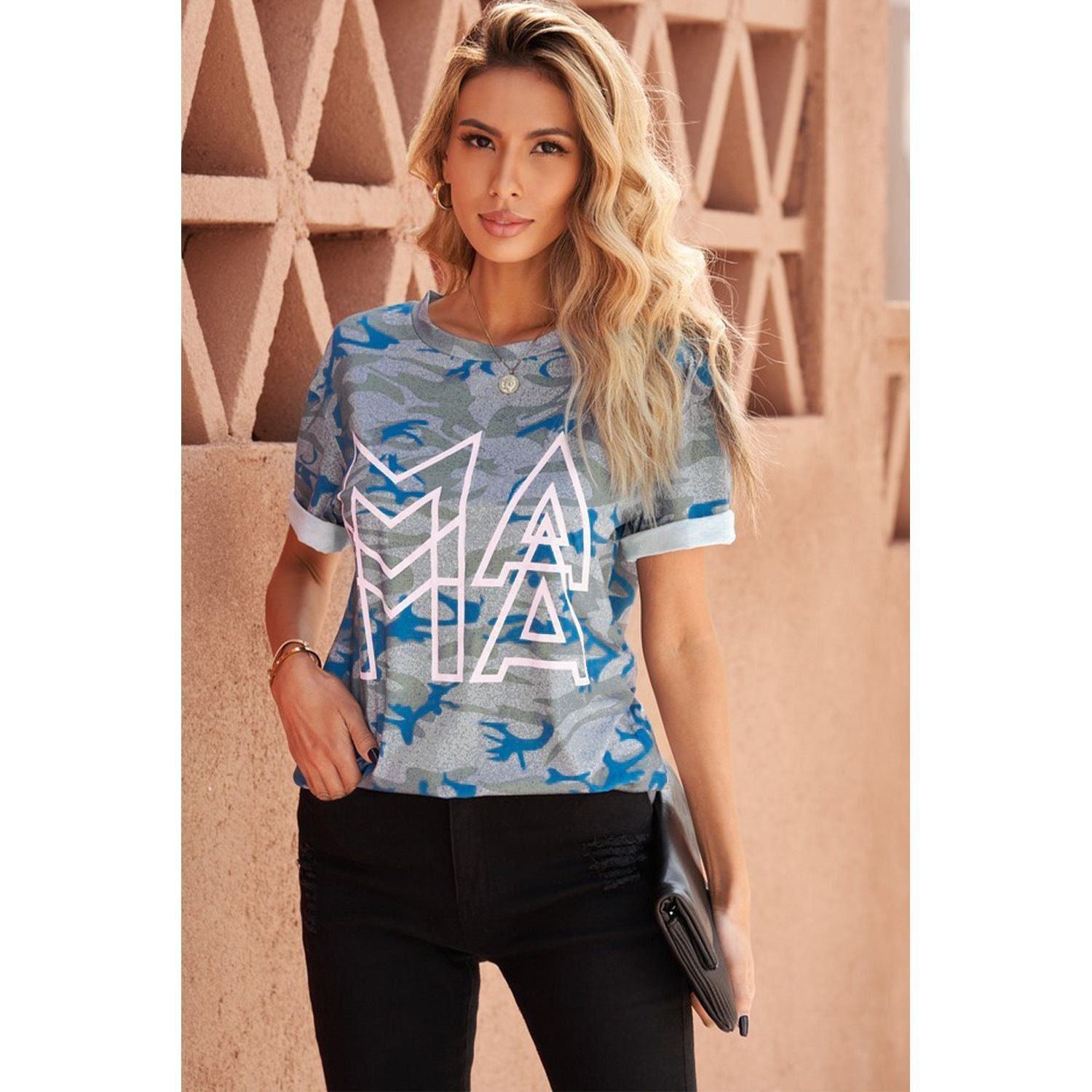Mother's Day T-shirt Women's Camouflage Pattern Short-sleeved Top
