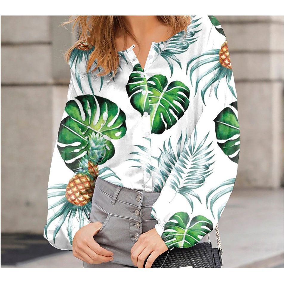 Bubble Sleeved Lapel Loose Fitting Women's Shirt