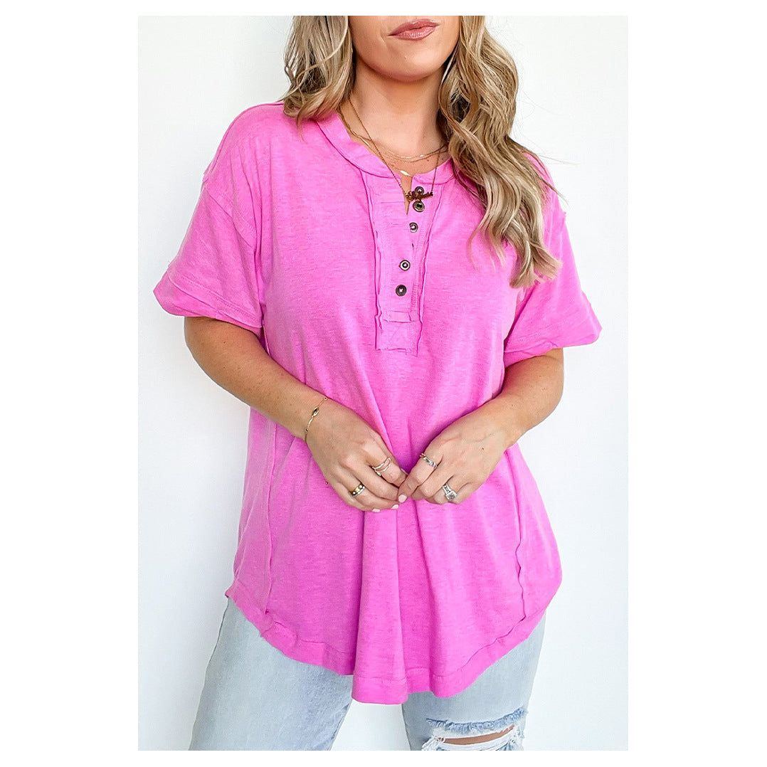 Mid-length Shiying Casual Style Half-open Collar Top