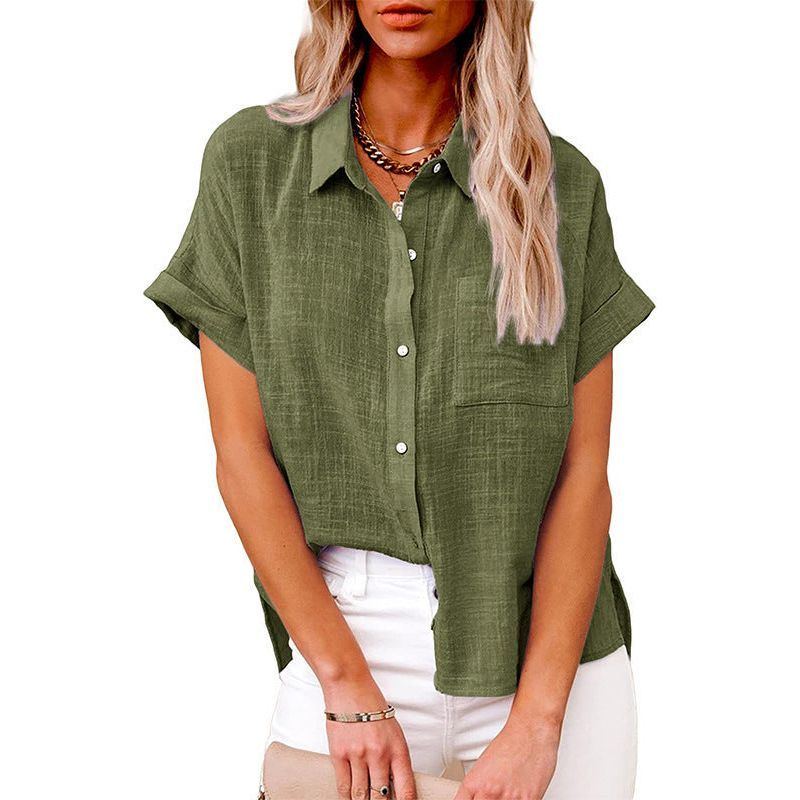 Shirt With Cotton And Linen Pockets And Short Sleeves - Jointcorp