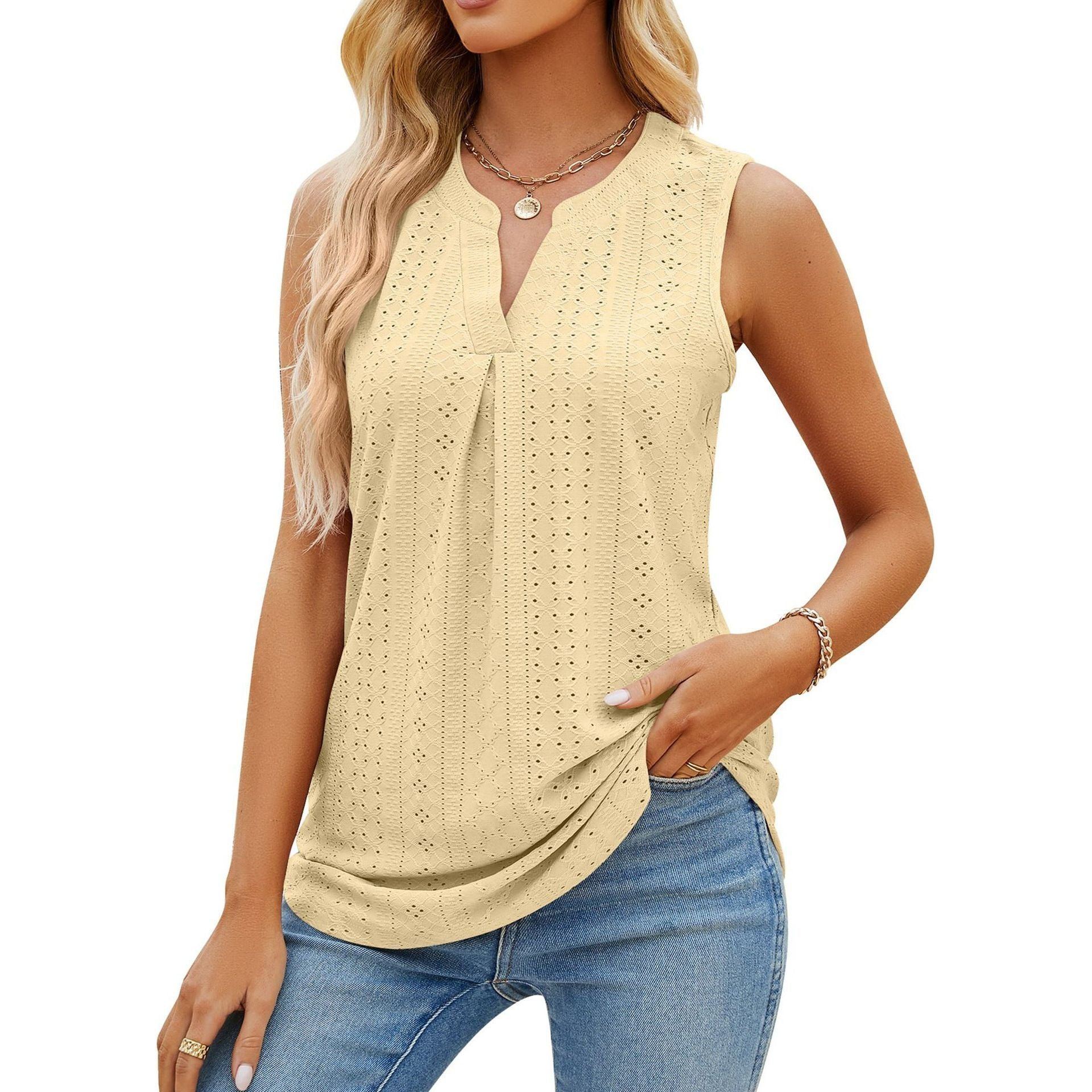 Women's Sleeveless T-shirt Summer Hole V-Neck Slim Fit Tank Tops
