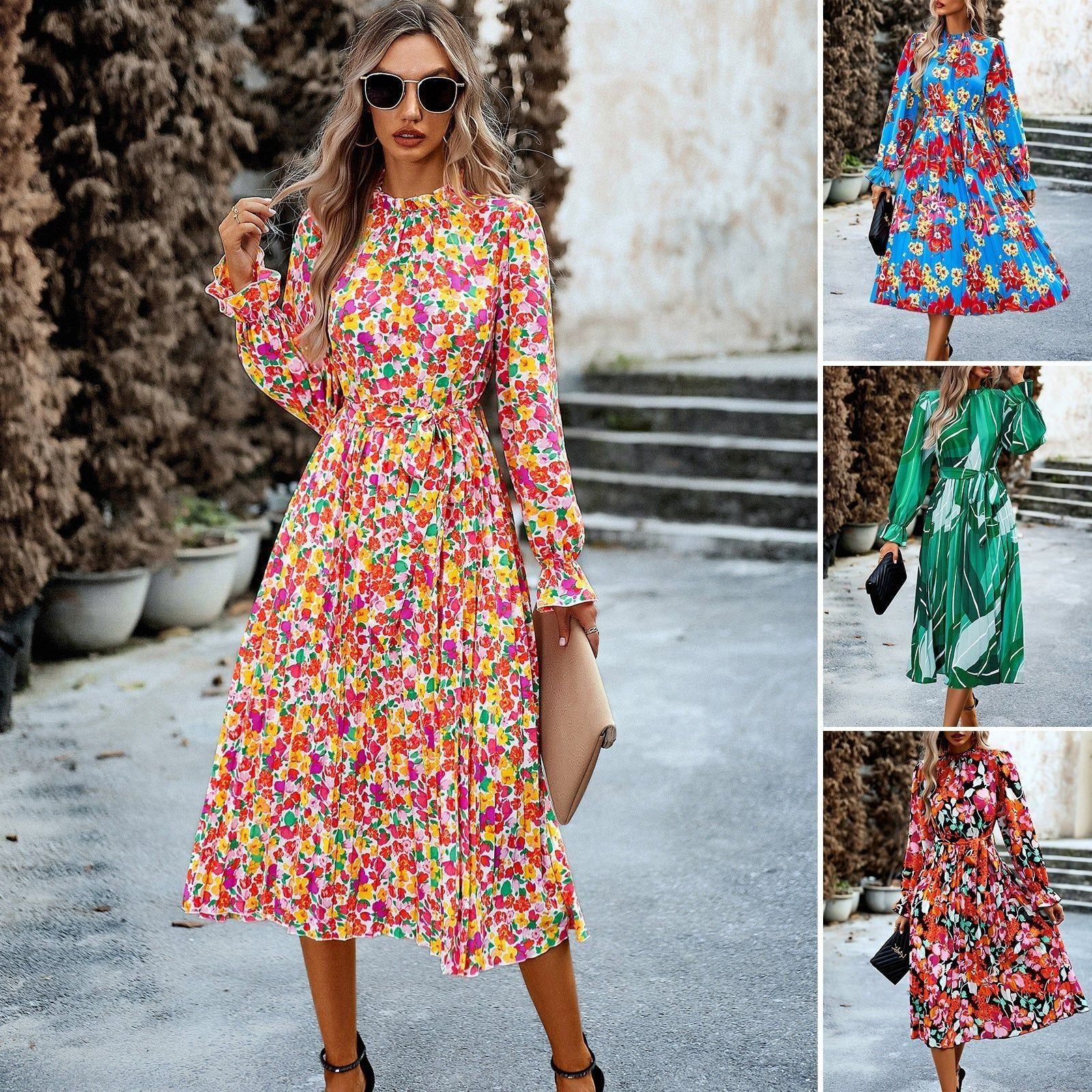 Women's Fashionable Round Neck Printed Dress - Jointcorp