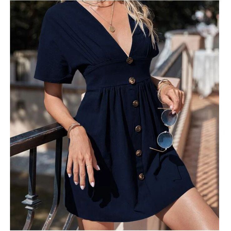 Deep V-neck Cotton And Linen Women's A-line Skirt - Jointcorp