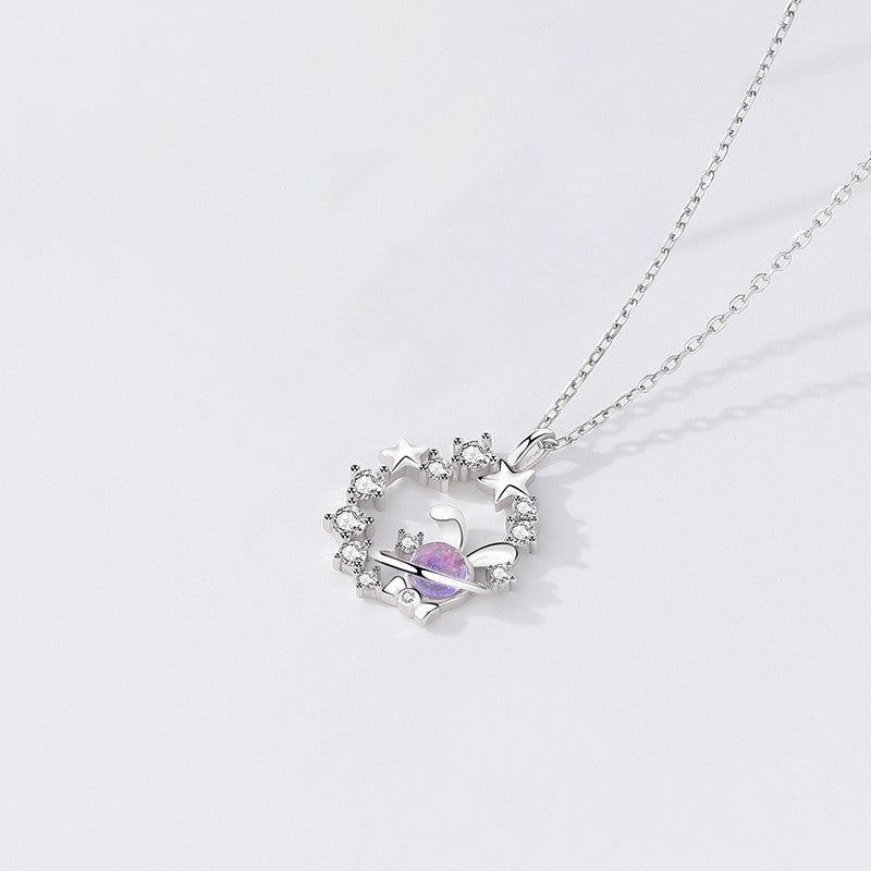 S925 Sterling Silver Cute Rabbit Planet Clavicle Chain Micro-set Zircon - Jointcorp