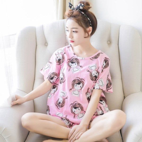 Women Pajamas Set Thin Short Sleeve Cute Sleepwear Homewear - Jointcorp