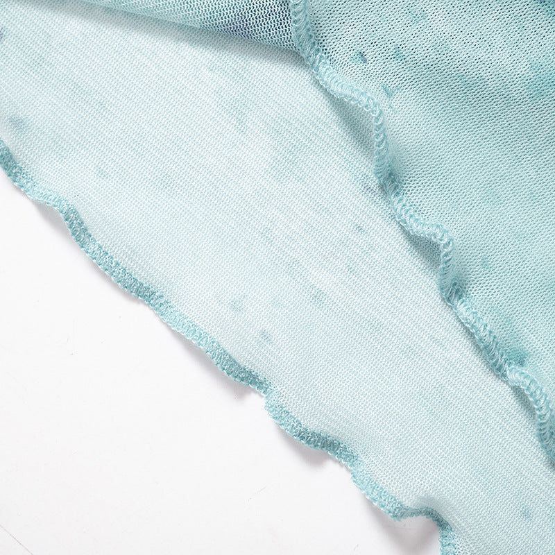 Fashion Trend Abstract Printing Bell Sleeve Short Top