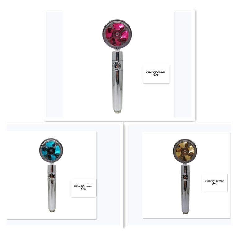 Propeller Driven Shower Head With Stop Button And Cotton Filter Turbocharged High Pressure Handheld Shower Nozzle