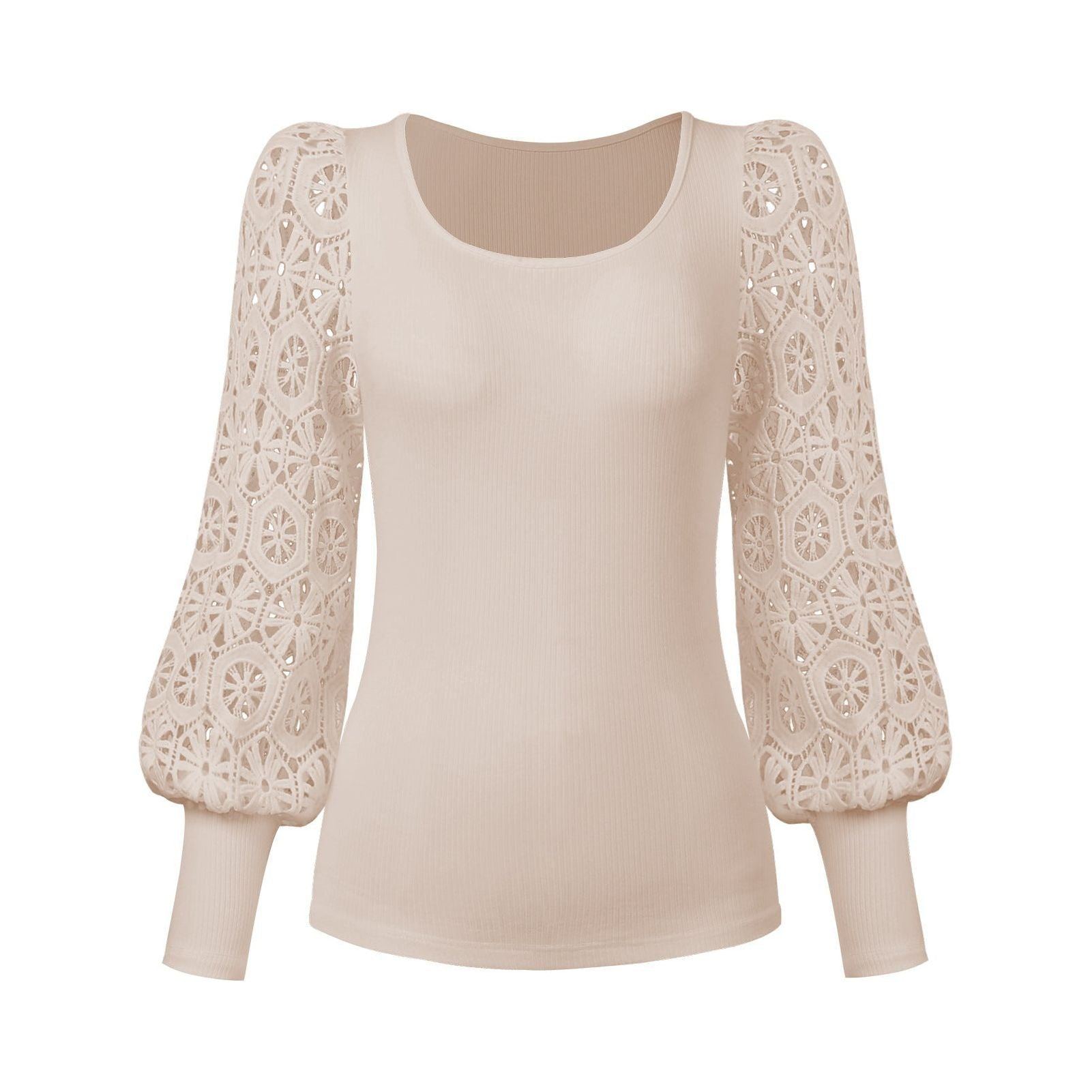 New Fashion Lace Long Sleeve Pullover Small Sunken Stripe T-shirt