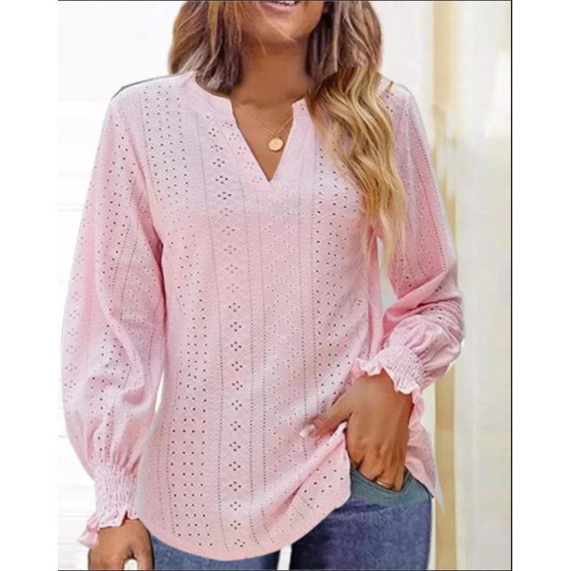 Summer New Ladies T-shirt Hollow-out Waist Ruffle Sleeve Casual Top