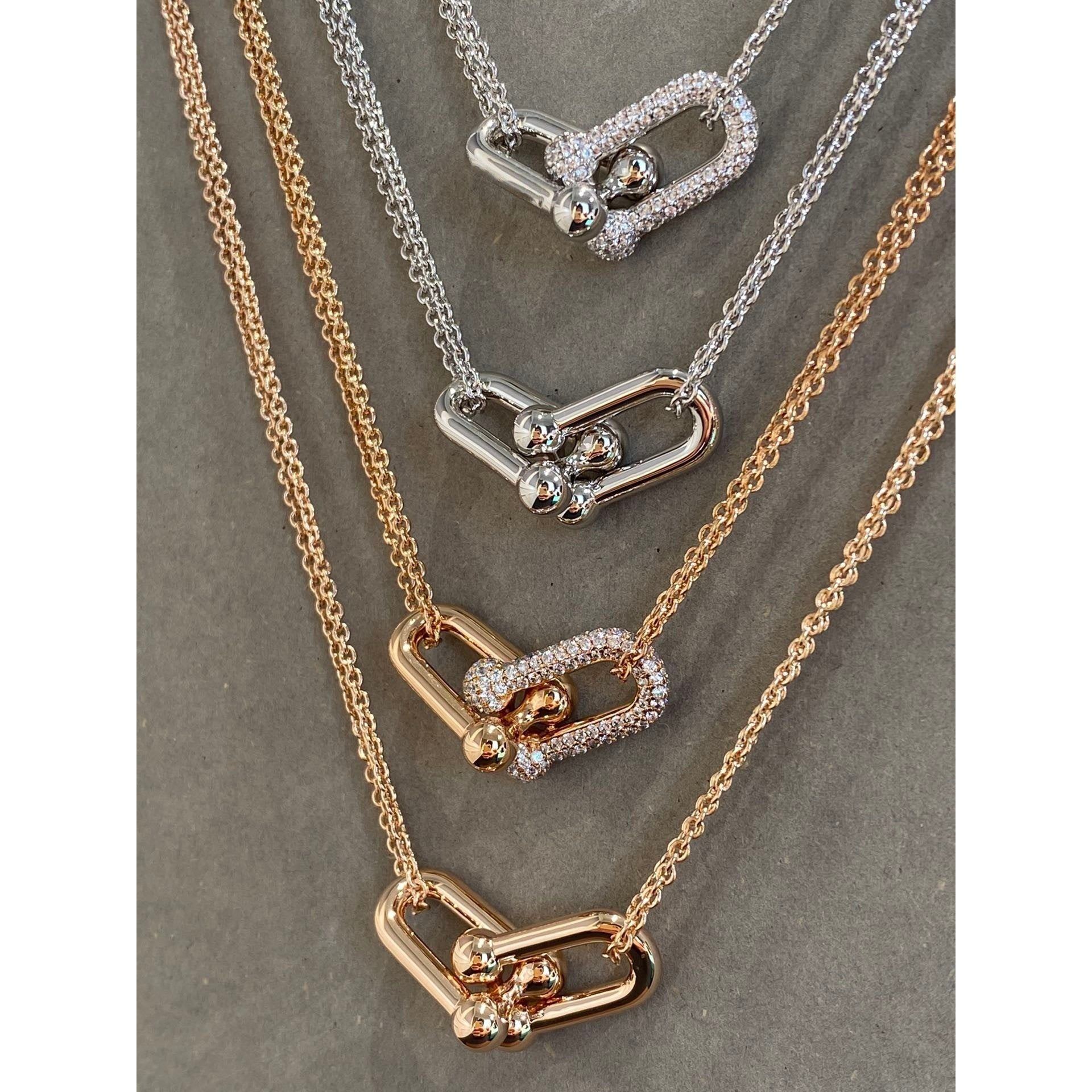 V Gold Plated Chain Element Hand-inlaid Half Diamond Necklace - Jointcorp