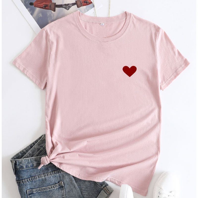 Simple And Comfortable Pure Cotton Love Short Sleeve Women's T-shirt