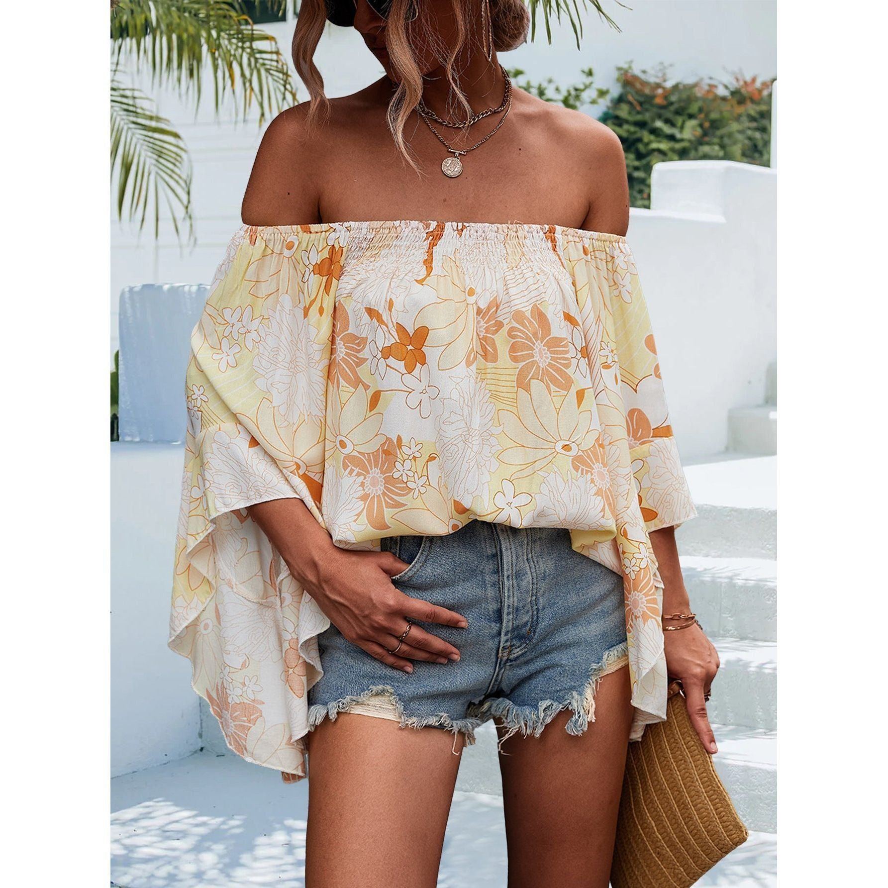 Women's Fashion Flared Sleeves Printed Top