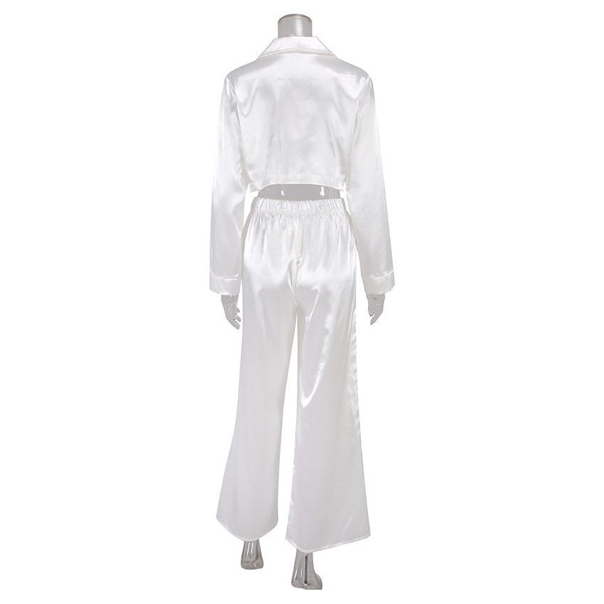 Ice Silk Pajama Suit White Casual Fashion - Jointcorp