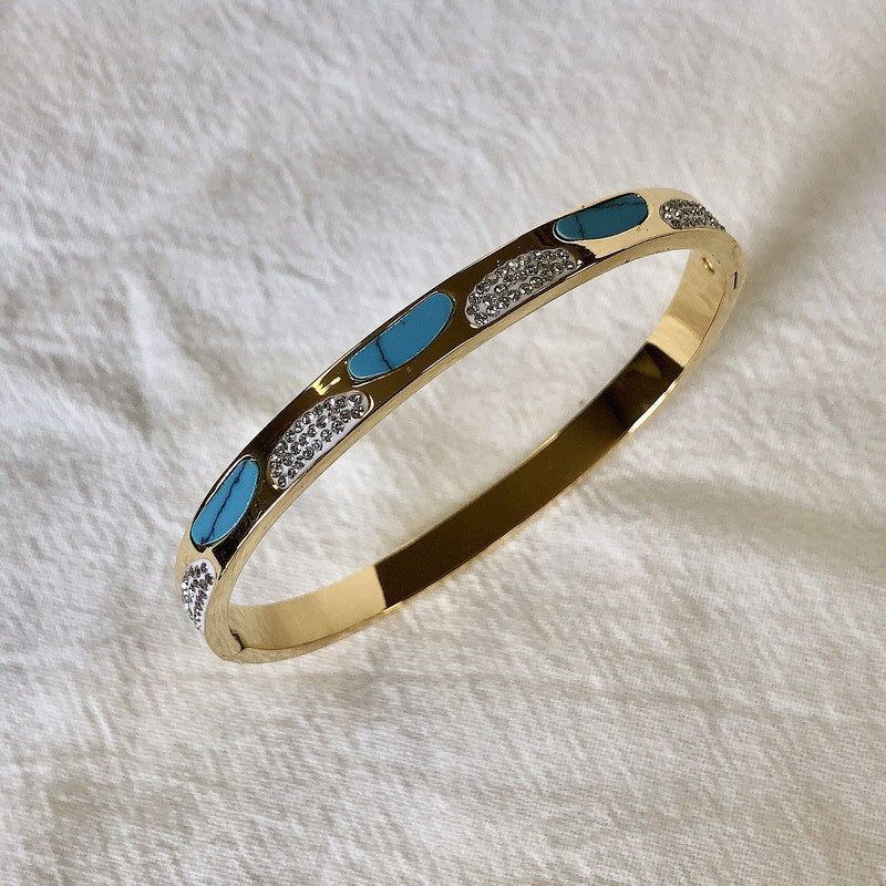 Titanium Steel Diamond Peacock Blue Color Buckle Bracelet - Jointcorp