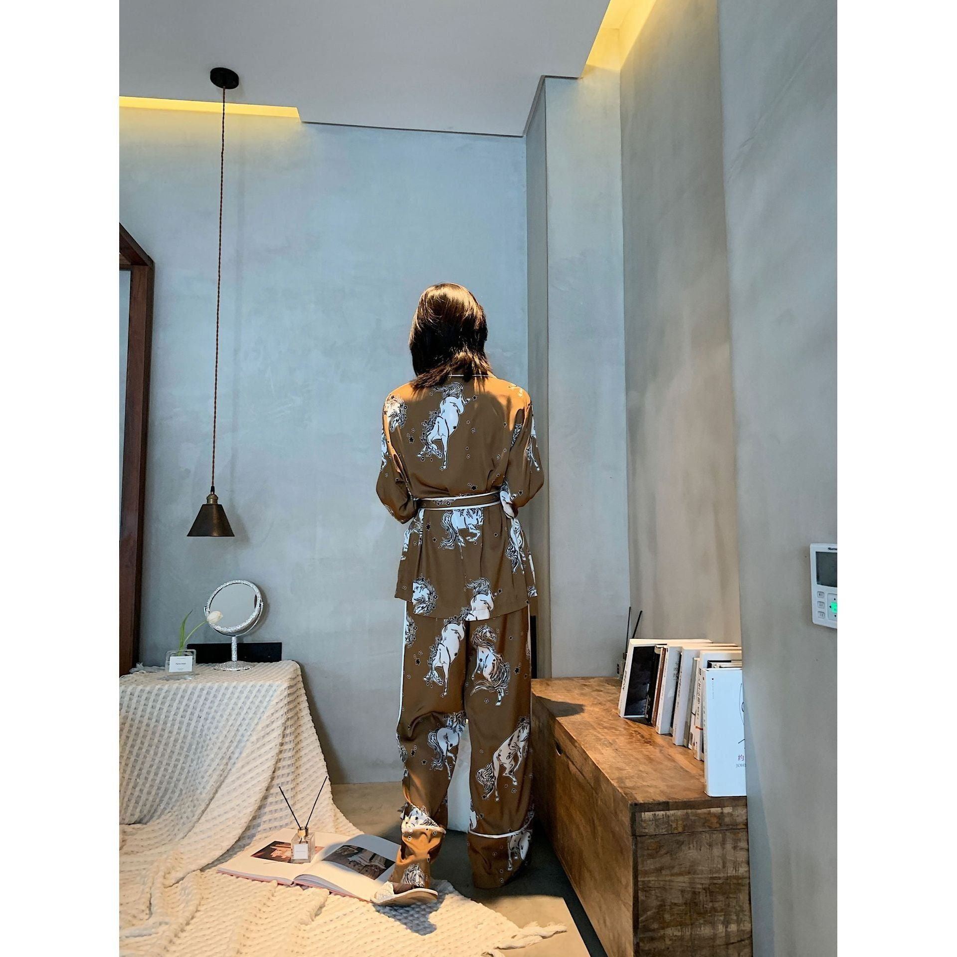 Belted Silk Pajamas Home Clothes Women's Suit - Jointcorp