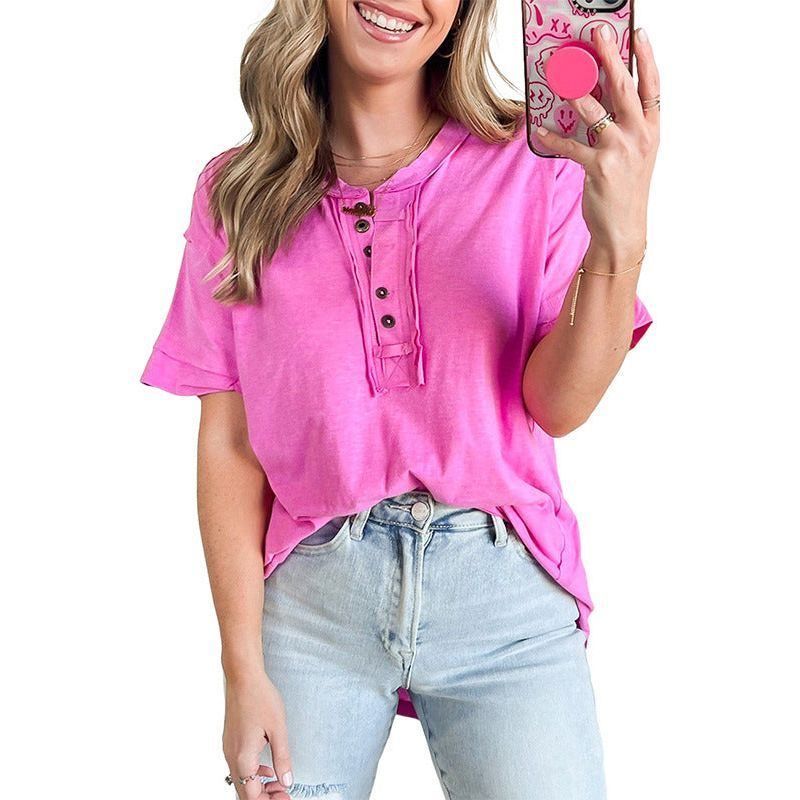 Mid-length Shiying Casual Style Half-open Collar Top