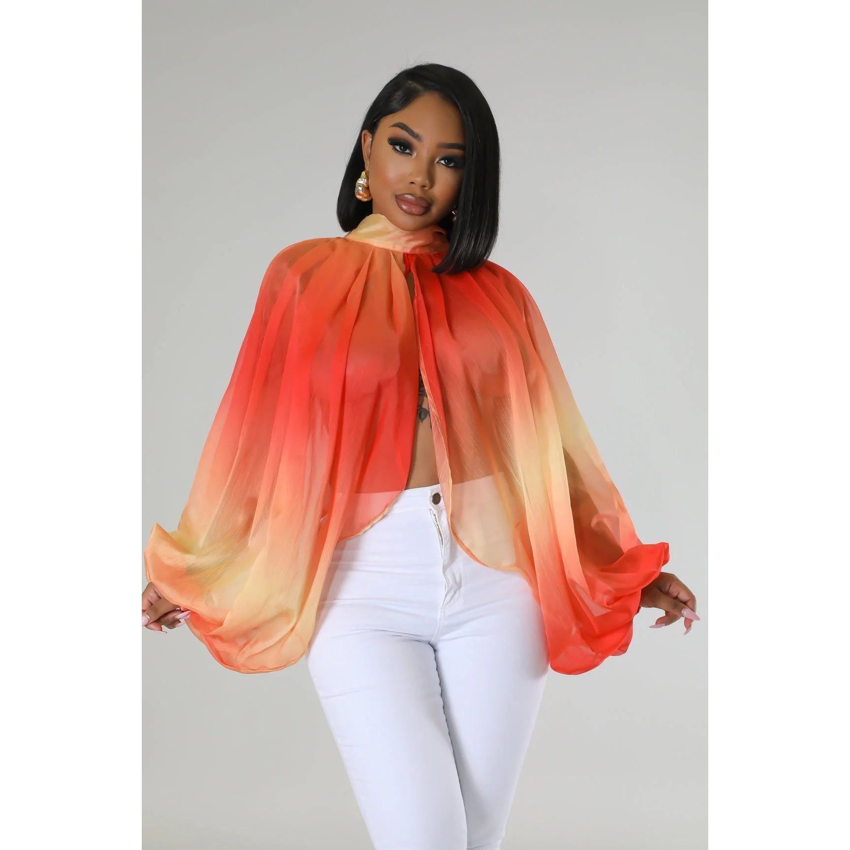 Sexy Loose Translucent Long-sleeved Printed Top