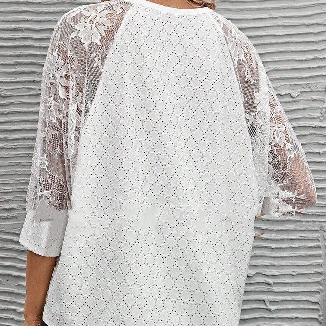 Fashion Lace Casual Women's Patchwork Round Neck Top - Jointcorp