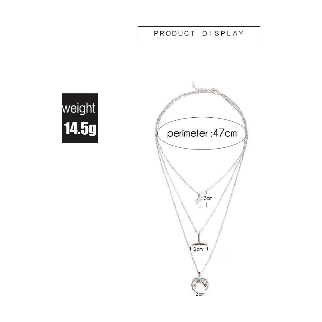 Retro Whale Tail Geometric Moon Turquoise Beach Coconut Necklace - Jointcorp