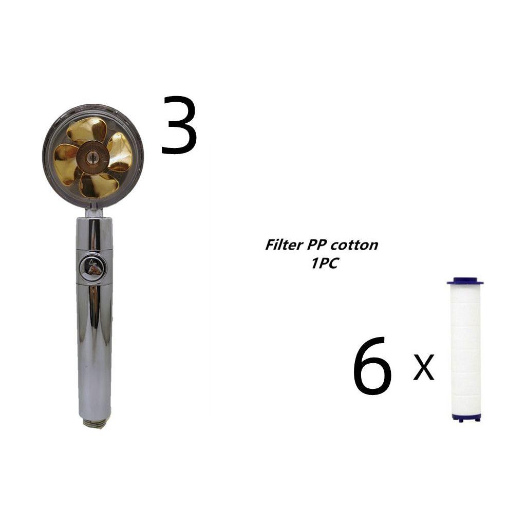Propeller Driven Shower Head With Stop Button And Cotton Filter Turbocharged High Pressure Handheld Shower Nozzle