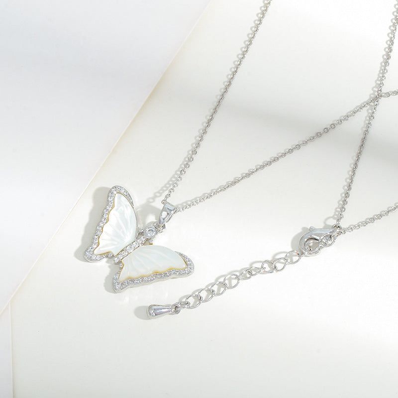 Natural Shell Butterfly Micro-inlaid Full Diamond Necklace - Jointcorp