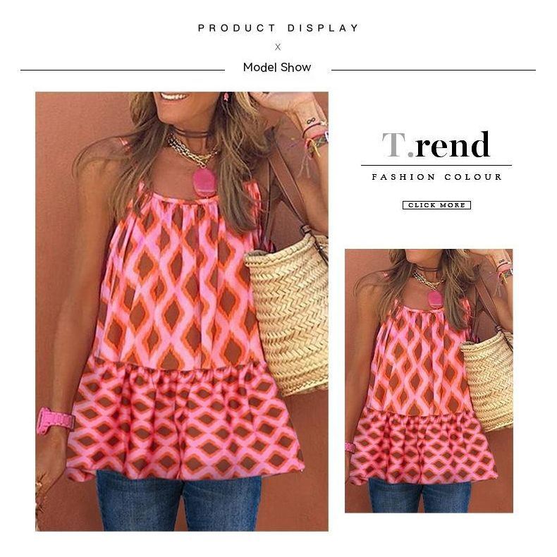 Summer Bohemian Style Camisole Fashionable All-match Printed Ruffled - Jointcorp