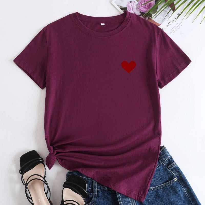 Simple And Comfortable Pure Cotton Love Short Sleeve Women's T-shirt