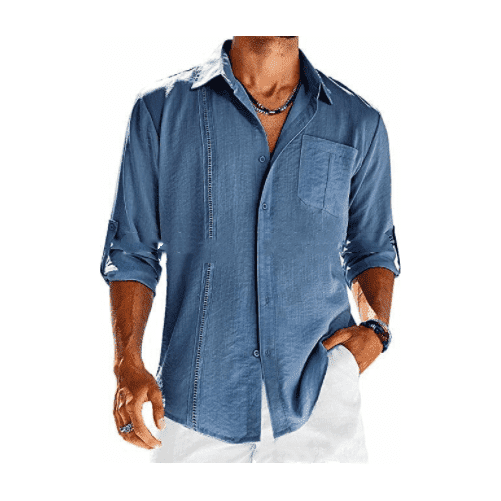 Casual Lace Polo Collar Solid Color Long Sleeve Button Men's Shirt - Jointcorp