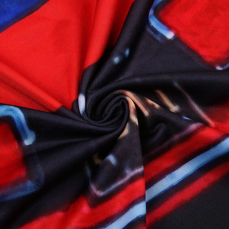 Street Cool Motorcycle Hot Girl Style Irregular Color Matching Printing Slim Fit Sleeveless Vest - Jointcorp