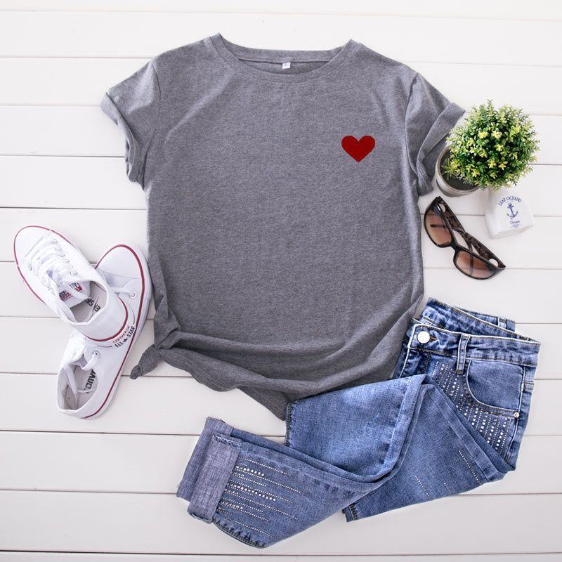 Simple And Comfortable Pure Cotton Love Short Sleeve Women's T-shirt
