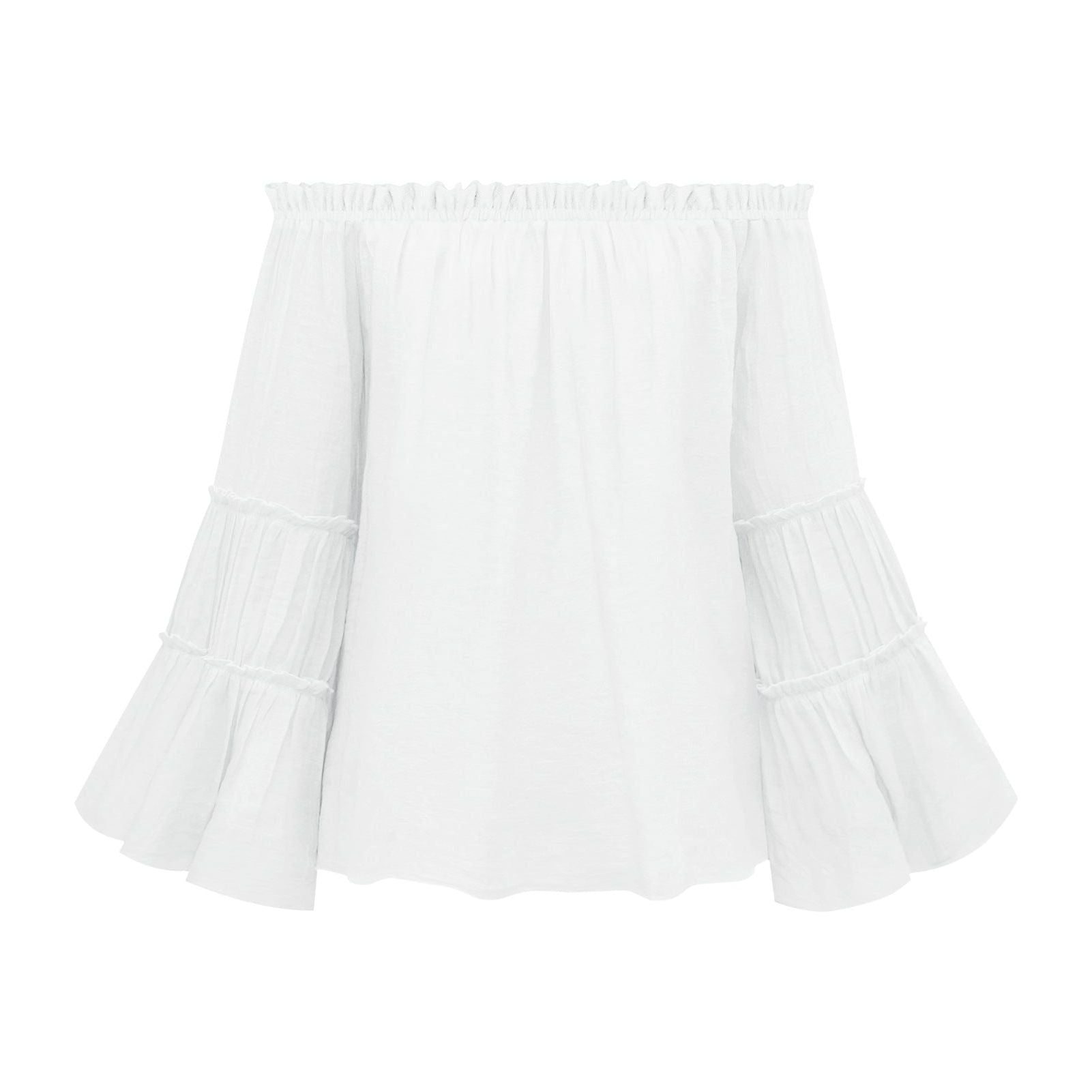 Pure Color Slub Cotton Women Flare Sleeve Spring-summer Top