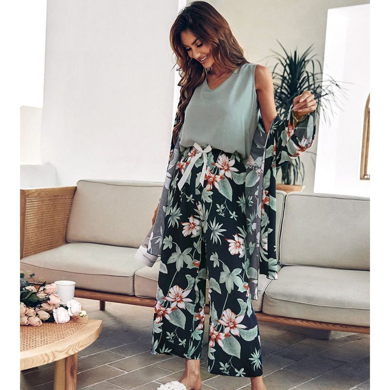 Women Pajamas Set Viscose Floral Printed Female Loose Sleepwear Nightwearar - Jointcorp