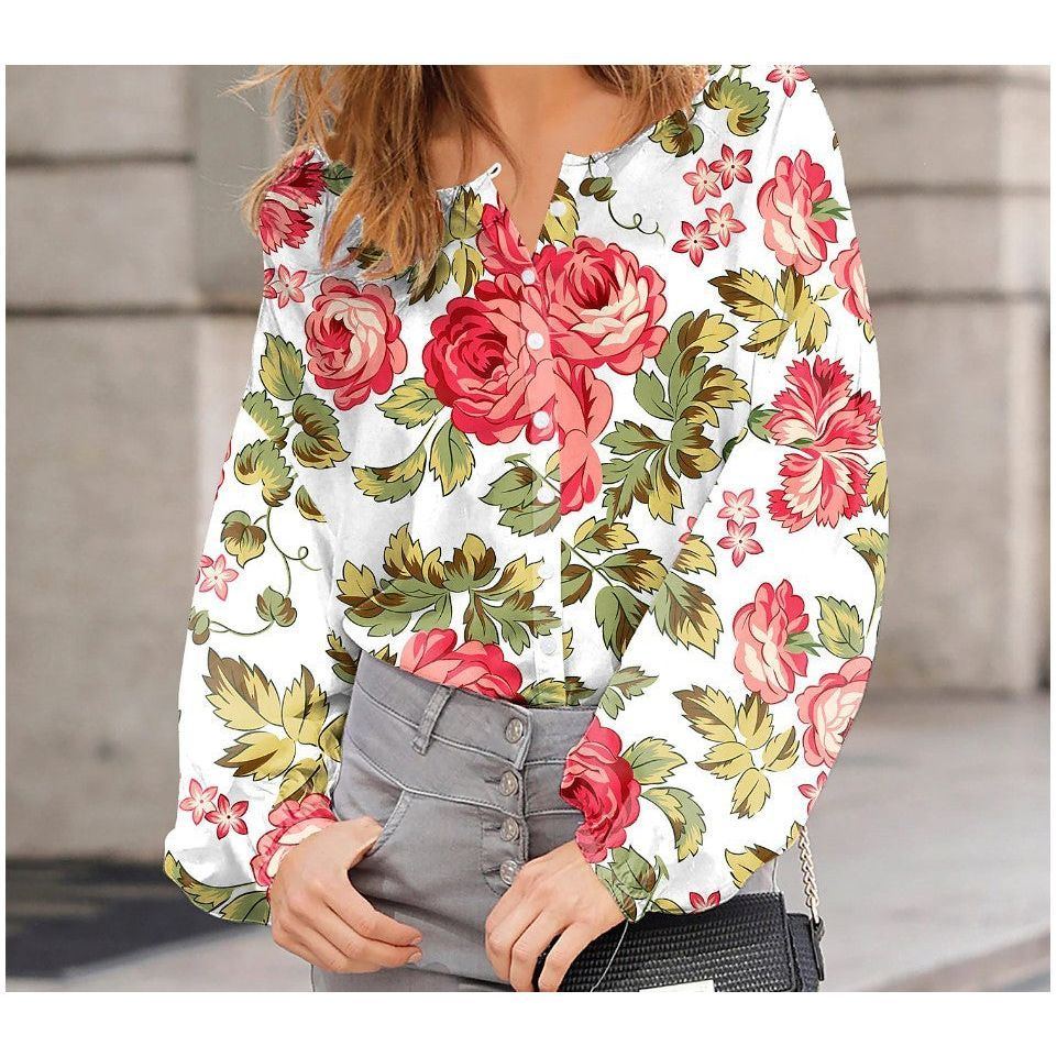 Bubble Sleeved Lapel Loose Fitting Women's Shirt