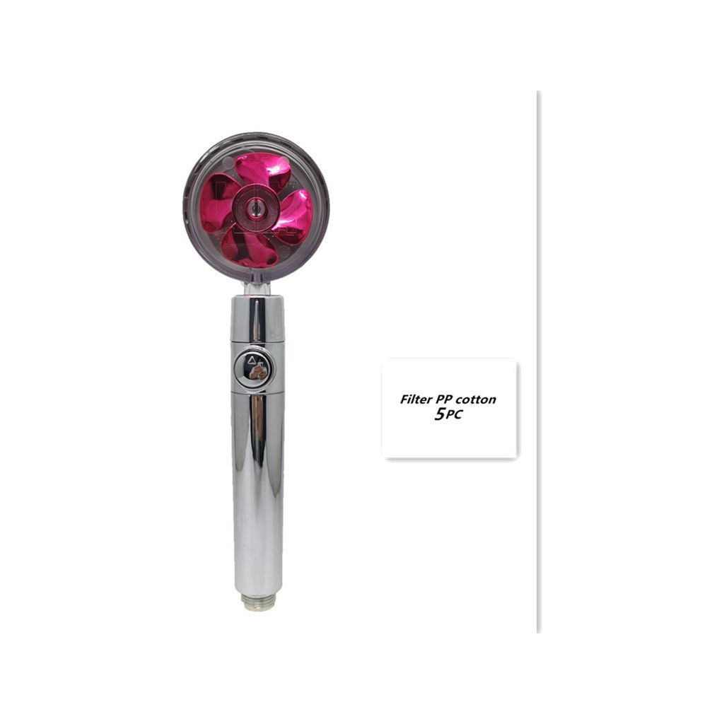 Propeller Driven Shower Head With Stop Button And Cotton Filter Turbocharged High Pressure Handheld Shower Nozzle