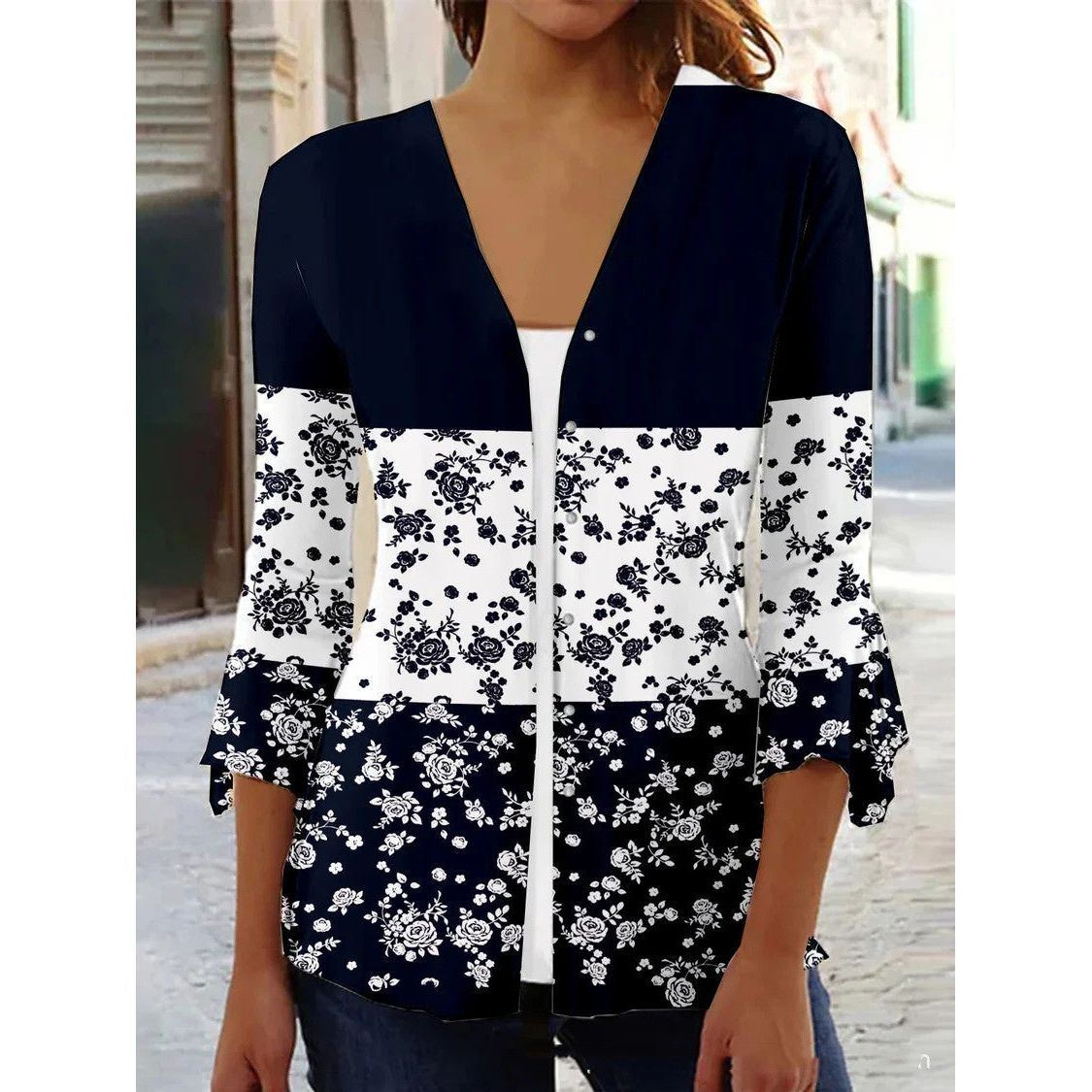 Printed Quarter Sleeved Cardigan Knit