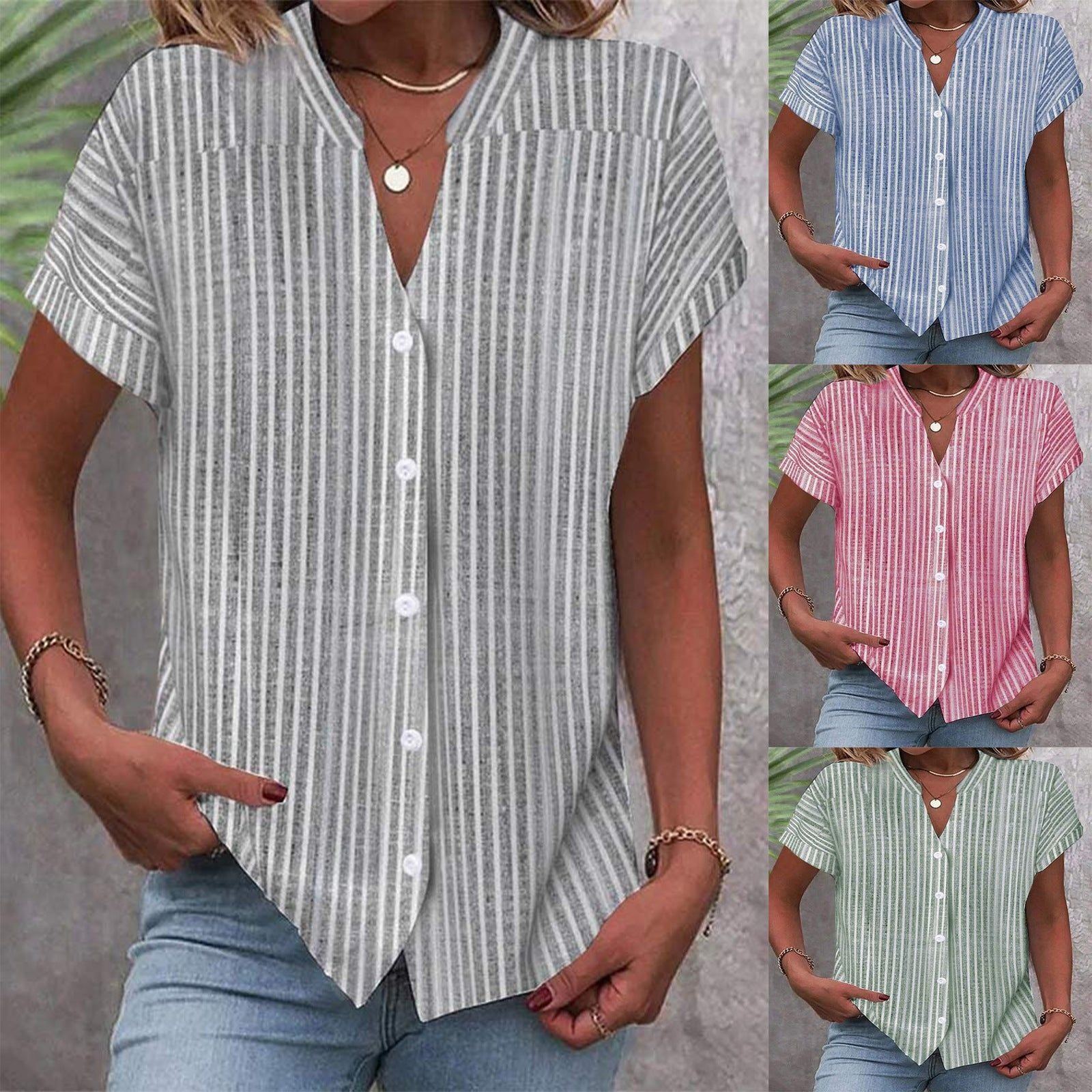 European And American New Short-sleeved Shirt Navy Style Striped Casual T-shirt
