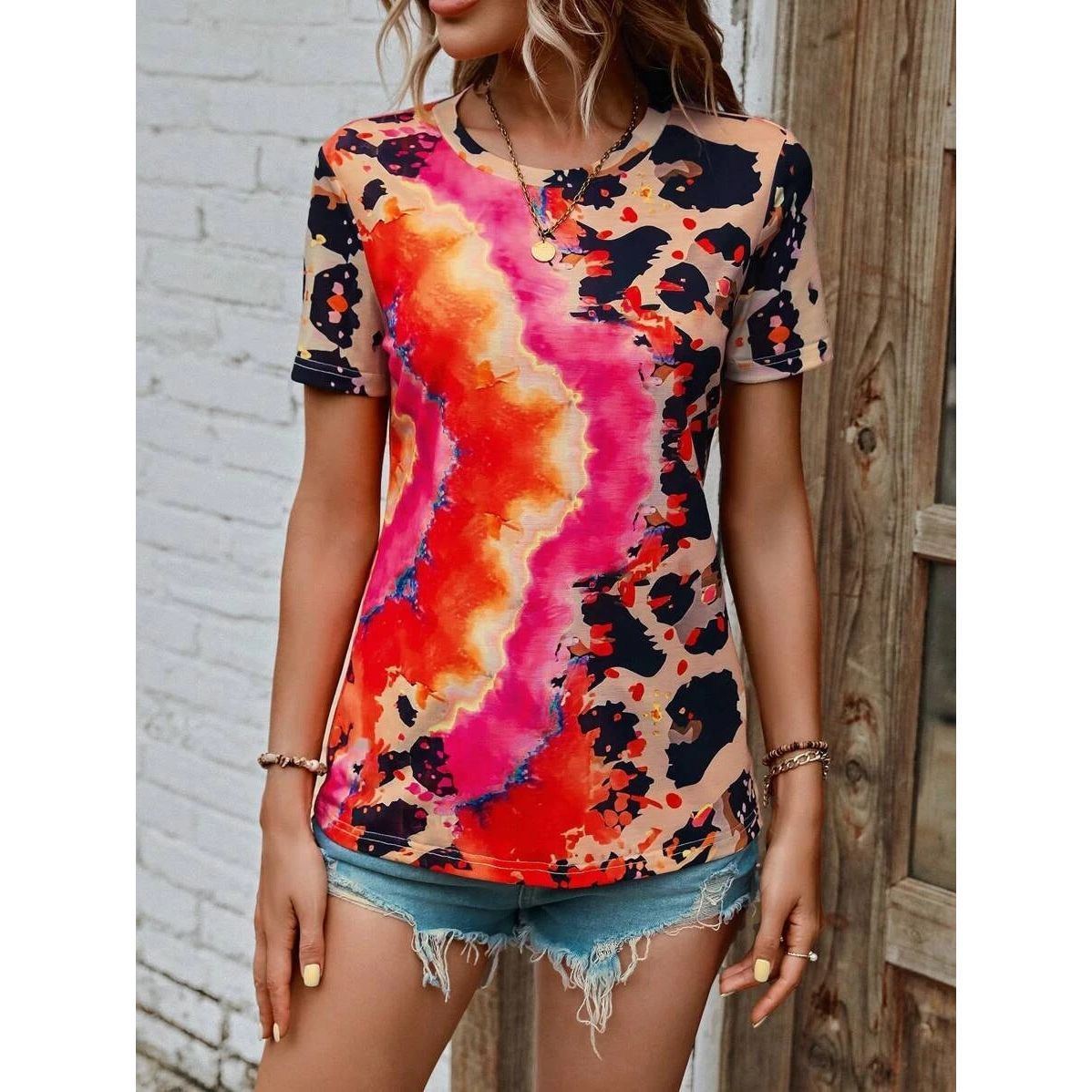 Women's Summer Fashion Painted Short-sleeved Slim T-shirt - Jointcorp