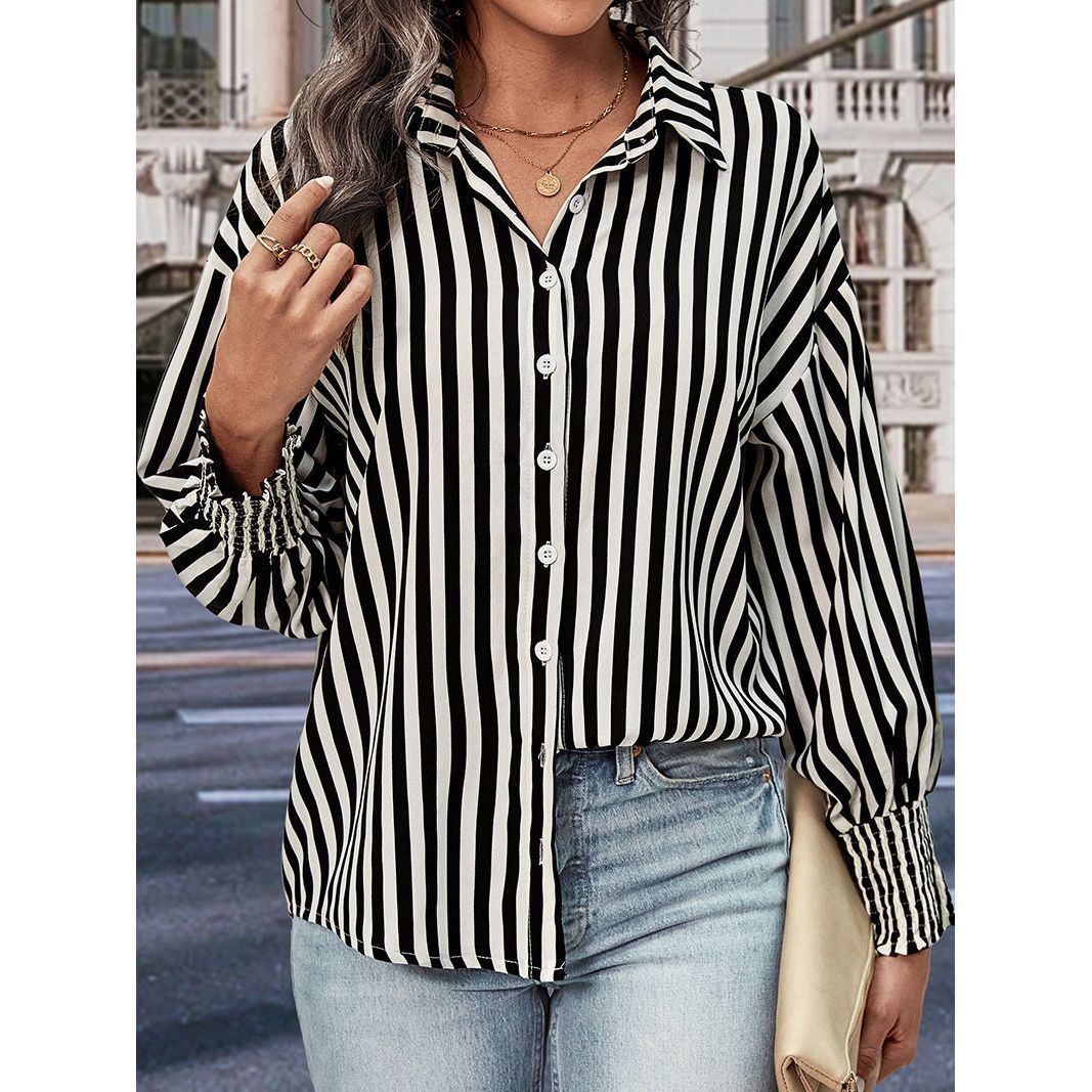 New European And American Long-sleeved Commuter Striped Shirt For Women