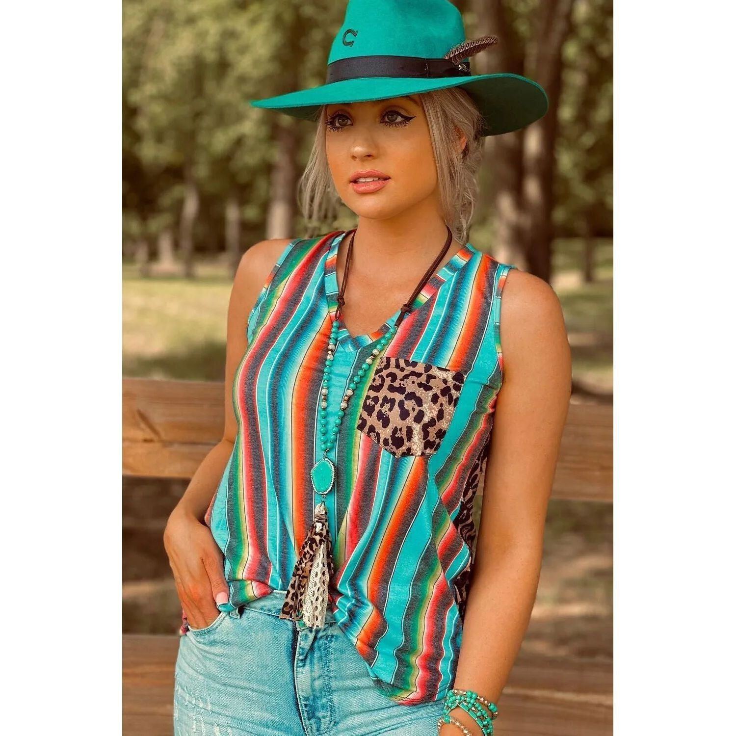 Summer New Leopard Print Color Stripes Top Ladies Loose Splicing Pullover Bottoming Vest - Jointcorp