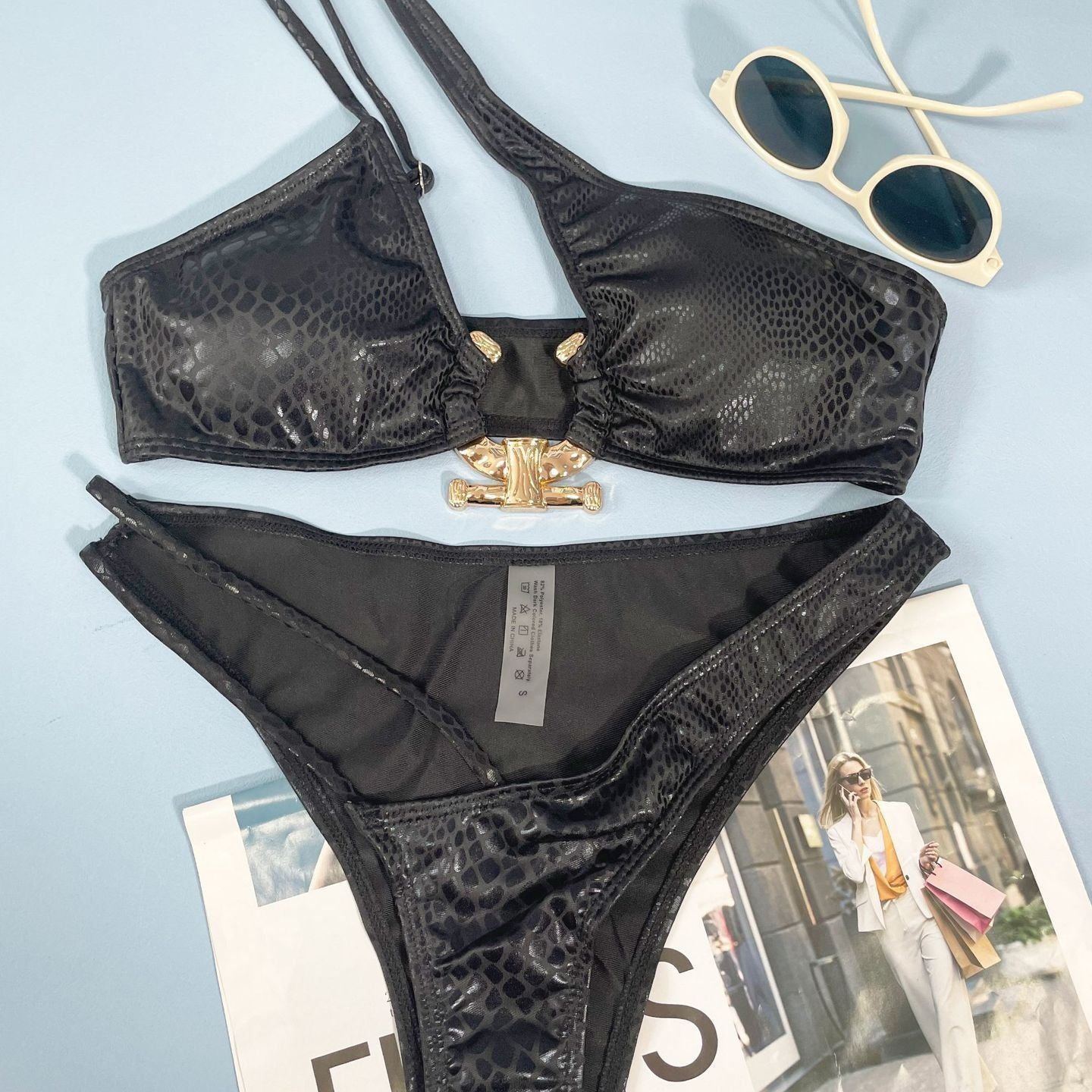 Women Bikini Serpentine Pattern Swimsuit Three Point Tight Swimwear