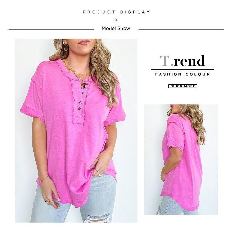 Mid-length Shiying Casual Style Half-open Collar Top