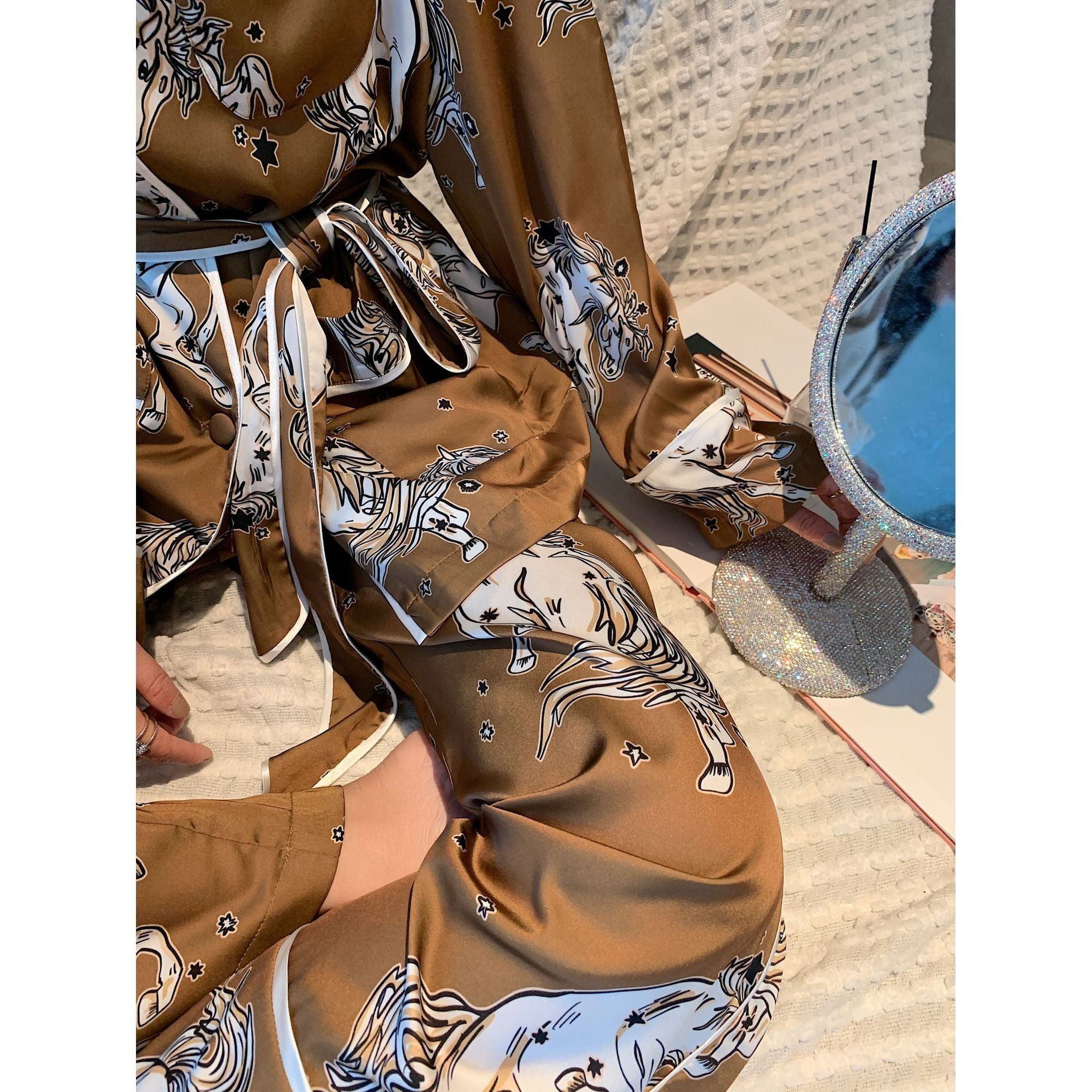 Belted Silk Pajamas Home Clothes Women's Suit - Jointcorp