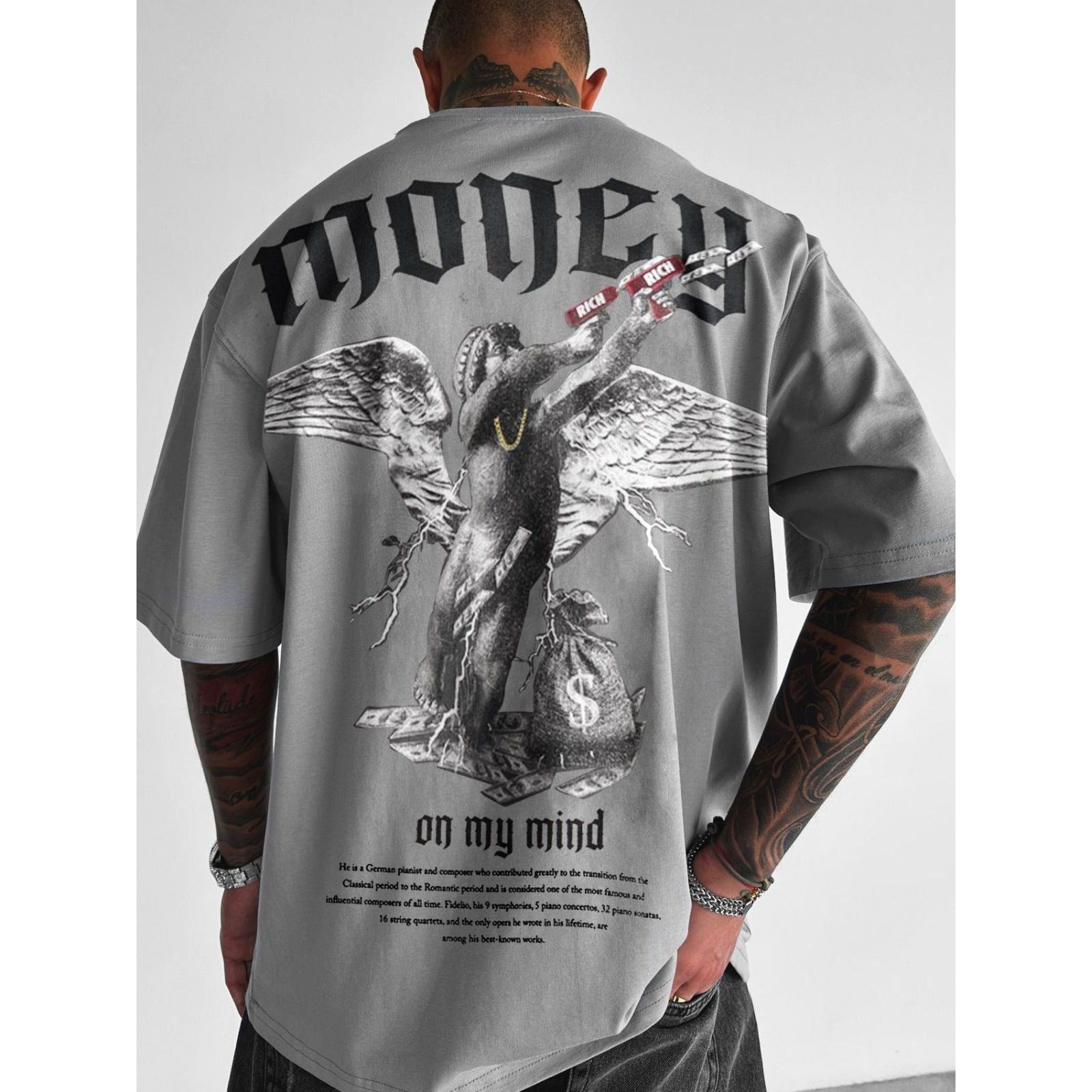 Men's Loose Money Angel Print Short Sleeve Round Neck Short Sleeve - Jointcorp