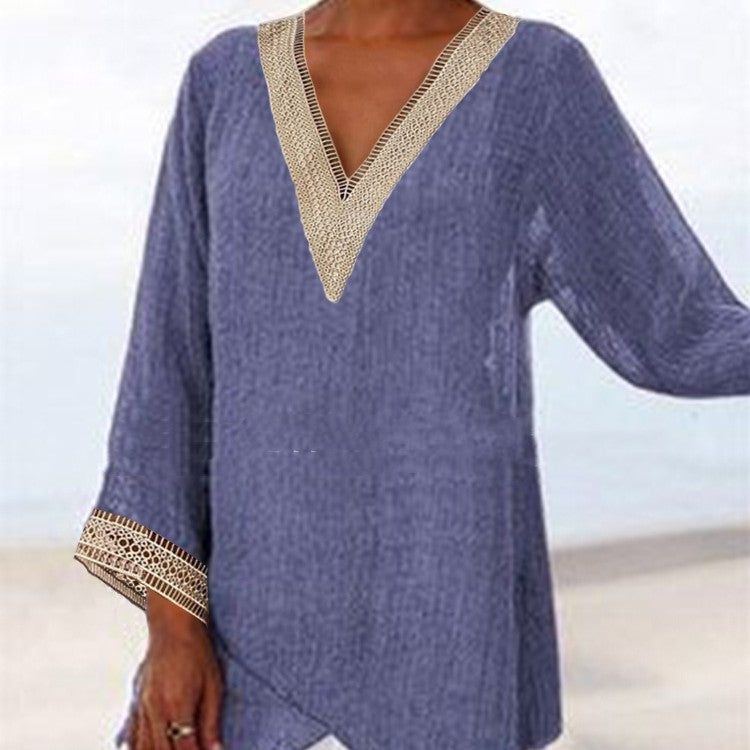 Solid Color Cotton And Linen Casual Top Irregular