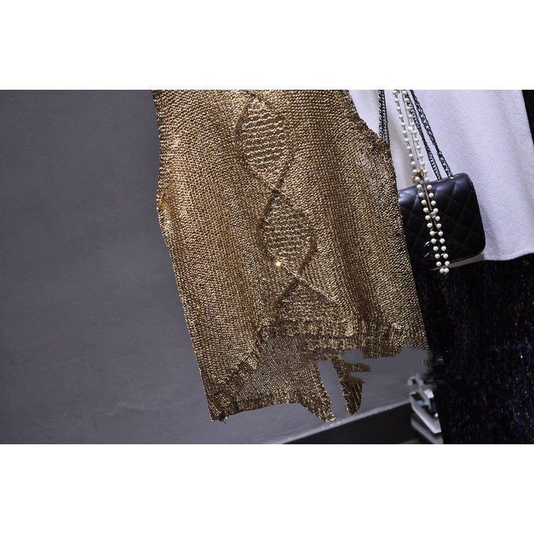 Hollow-out Crew Neck Split Sequin Sling Vest Sleeveless Top