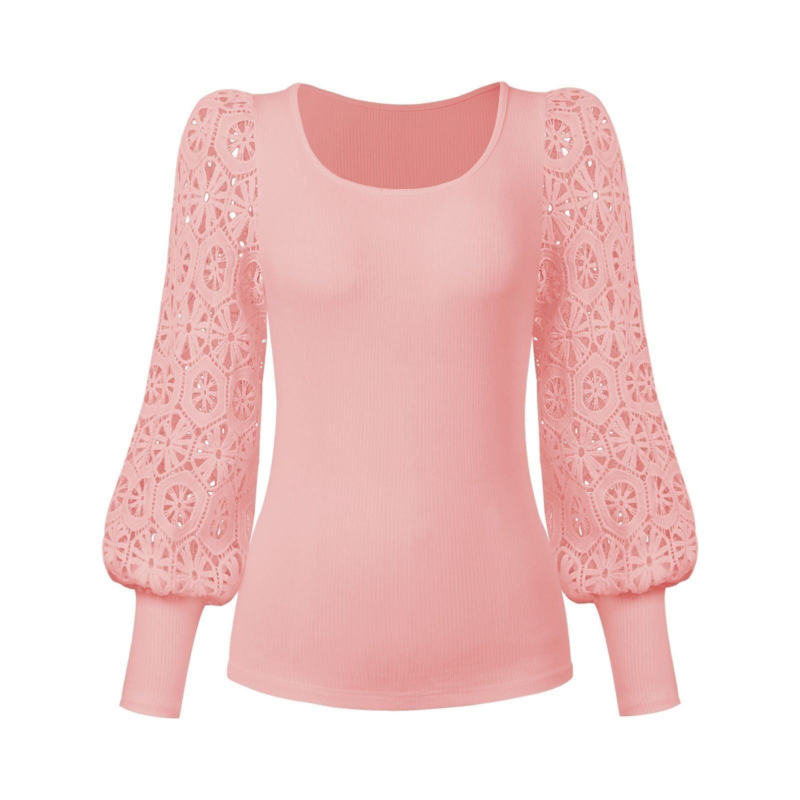 New Fashion Lace Long Sleeve Pullover Small Sunken Stripe T-shirt