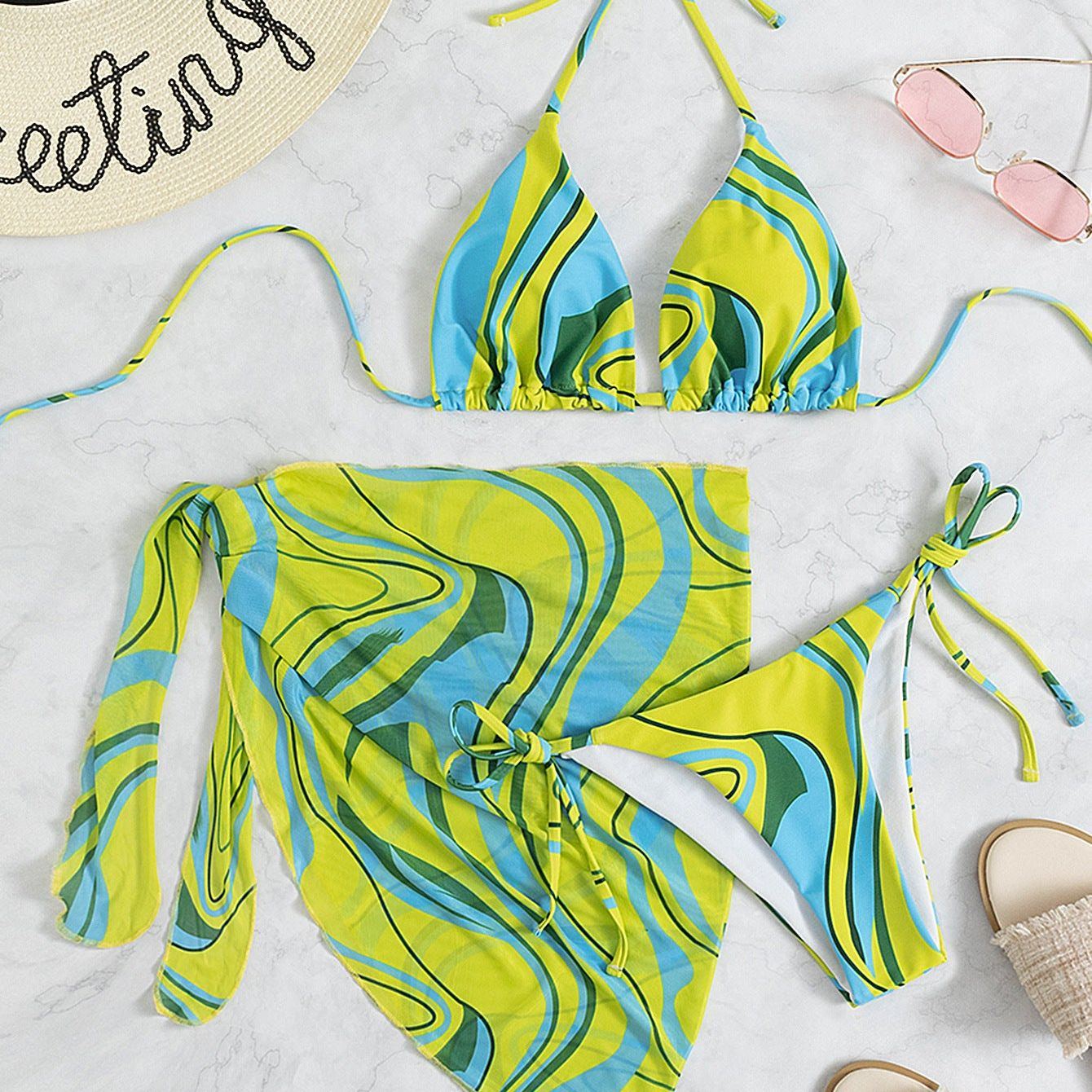 Ladies Halter Backless Beach Bikini Three Piece