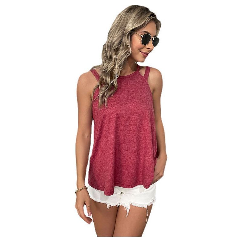 Short Sleeve Loose T-shirt Casual Off-the-shoulder Hollow-out Sling Top For Women