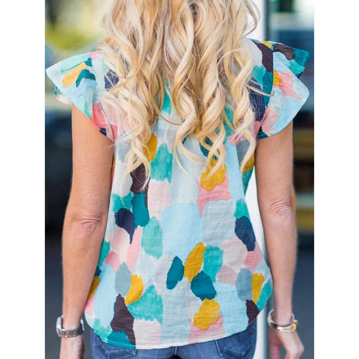 Color Block Contrast Color Short Sleeve T-shirt Female Outerwear Top