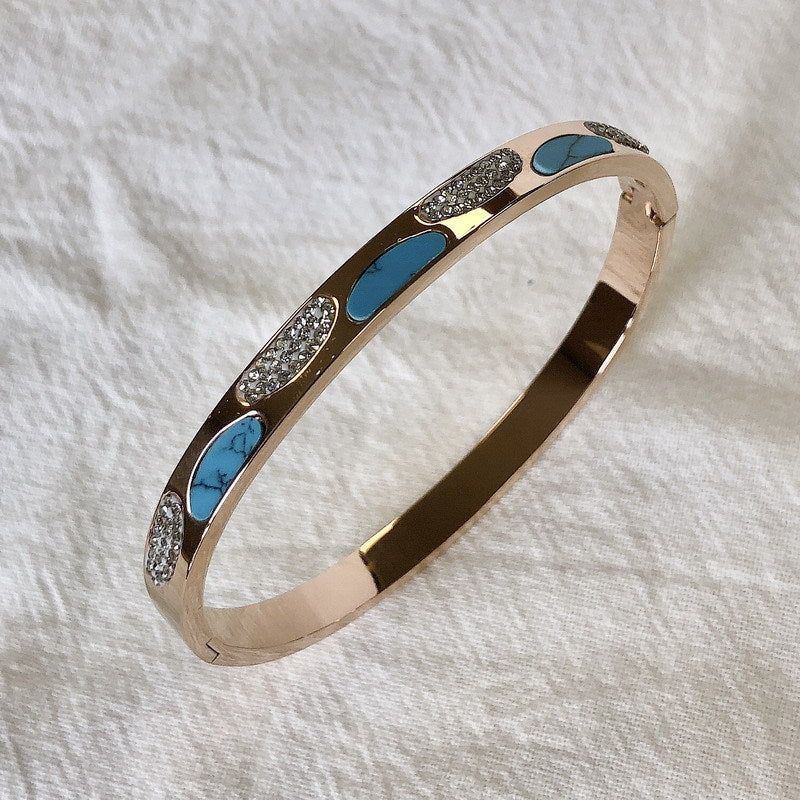 Titanium Steel Diamond Peacock Blue Color Buckle Bracelet - Jointcorp